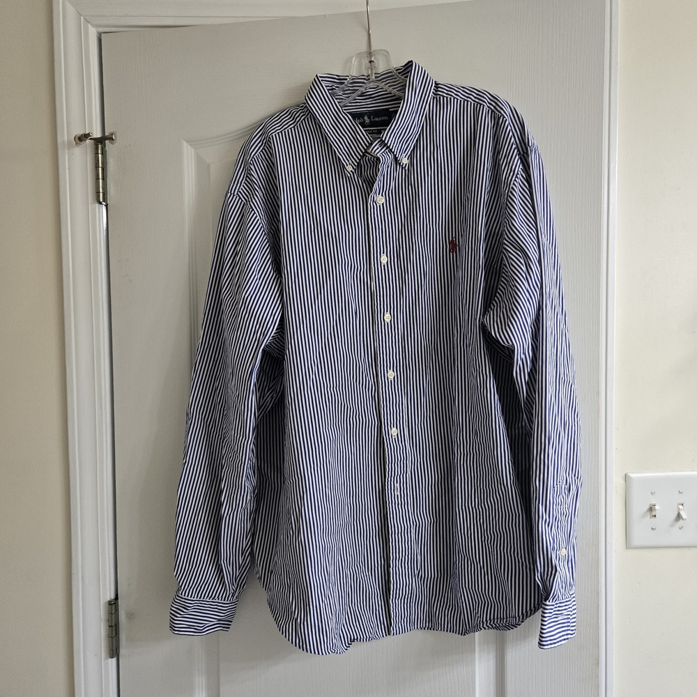 Classic Blue Striped Polo By Ralph Lauren Men's Collared Shirt Size 2XL